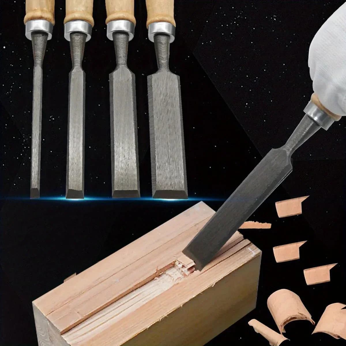 Kayın Saplı 4 Parça Ahşap Keski Seti, 8-20mm