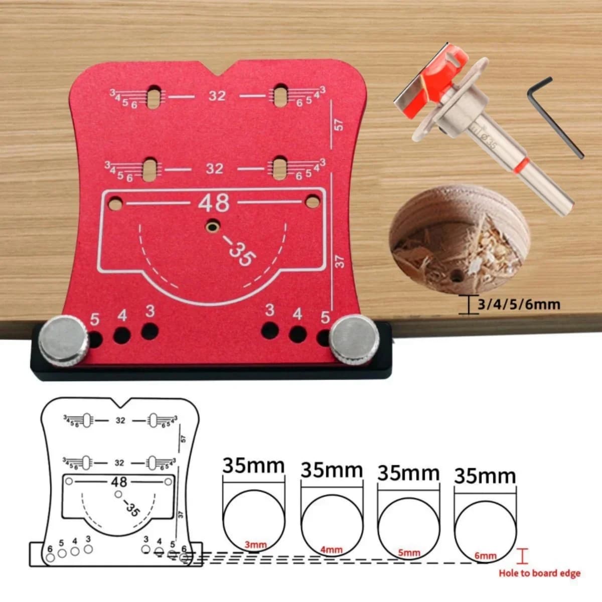 Sınırlayıcı Çerçeveli 35mm Menteşe Deliği Açma Zımbası