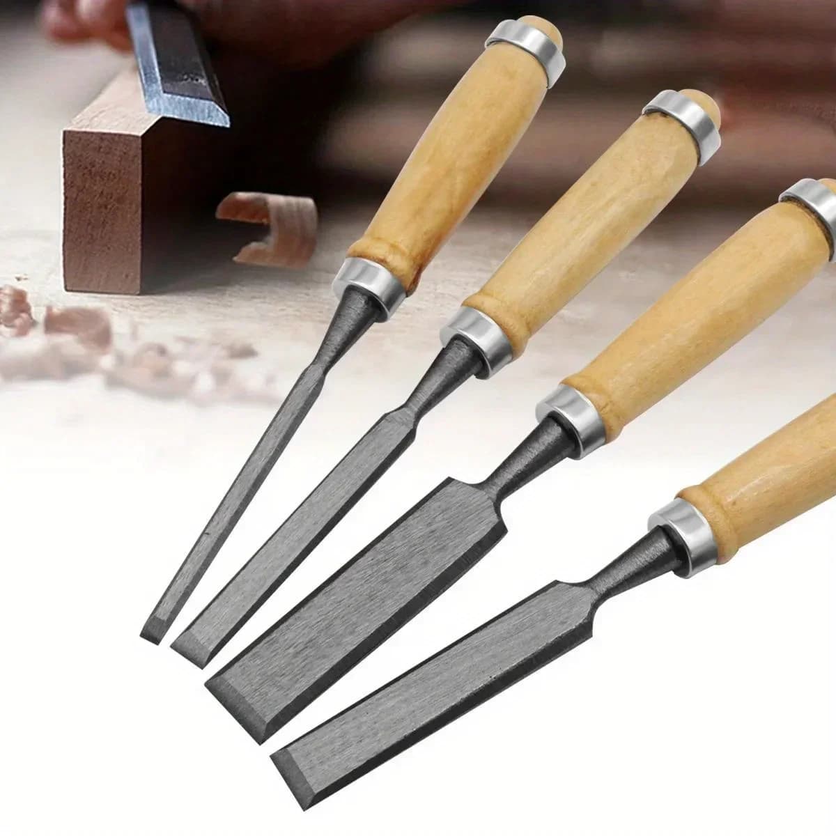 Kayın Saplı 4 Parça Ahşap Keski Seti, 8-20mm